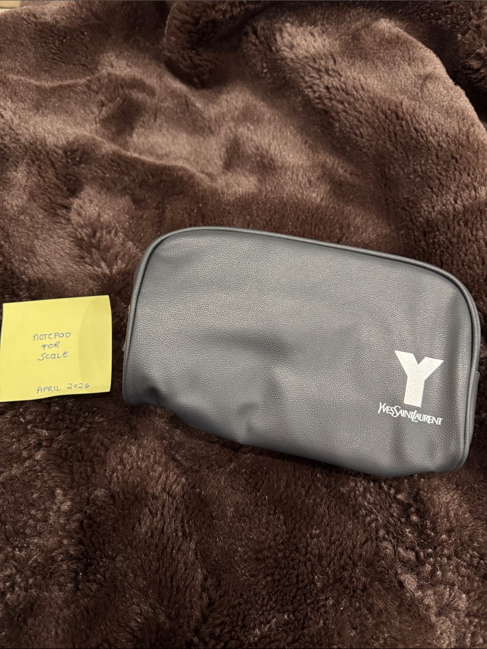 Yves Saint Laurent Black Leatherette Toiletry Pouch with White Y Logo